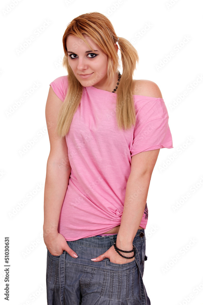 Fototapeta premium beautiful teenage girl posing on white background