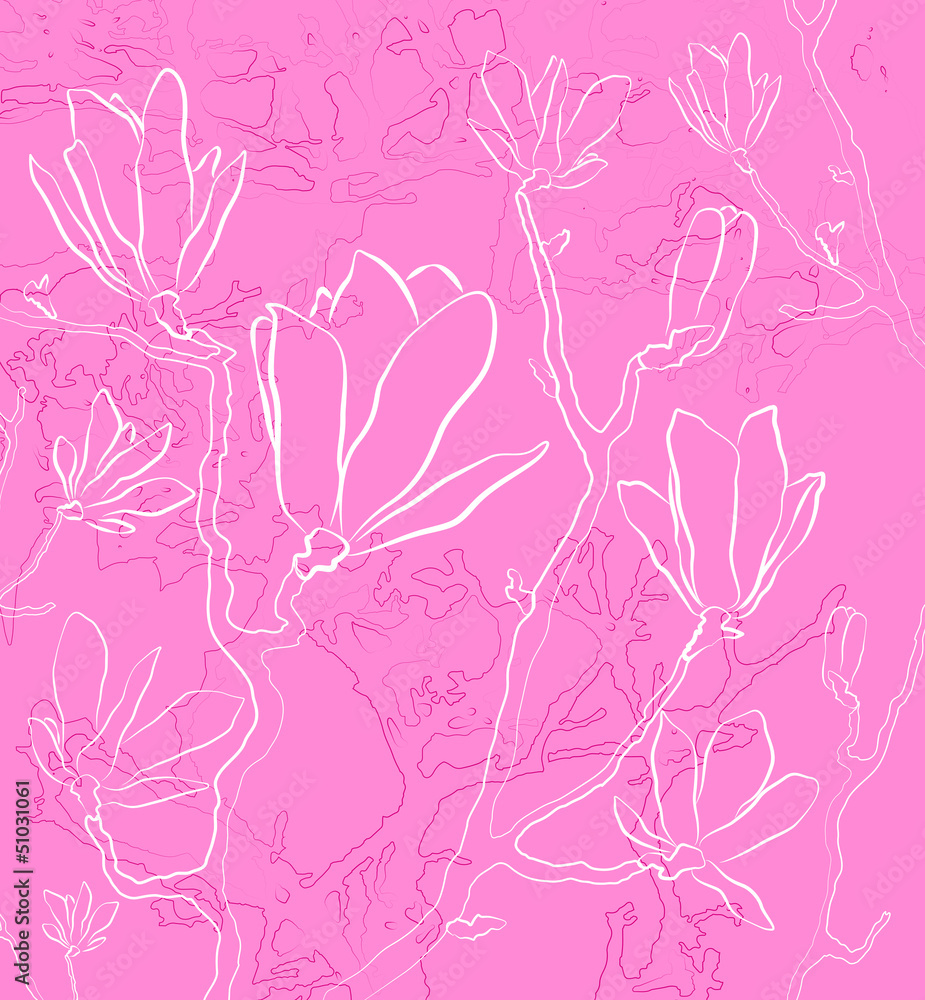 Naklejka premium Pink floral background with outlined flowers 