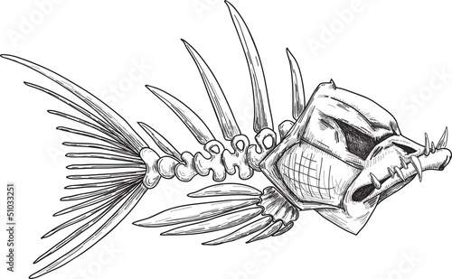 sketch of evil skeleton fish with sharp teeth