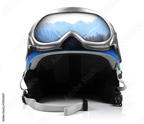 blue snowboard helmet with goggles