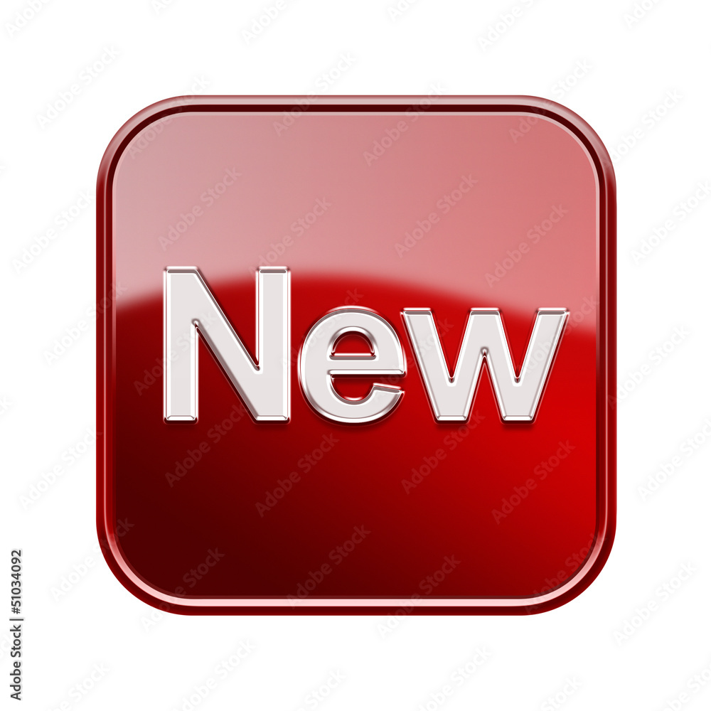 New icon glossy red, isolated on white background New icon glossy red, isolated on white background