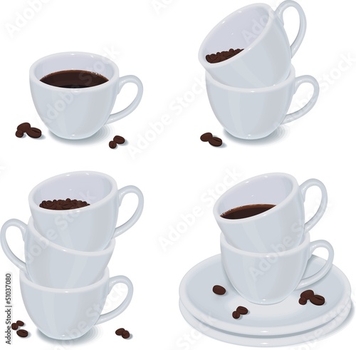 set of white cups