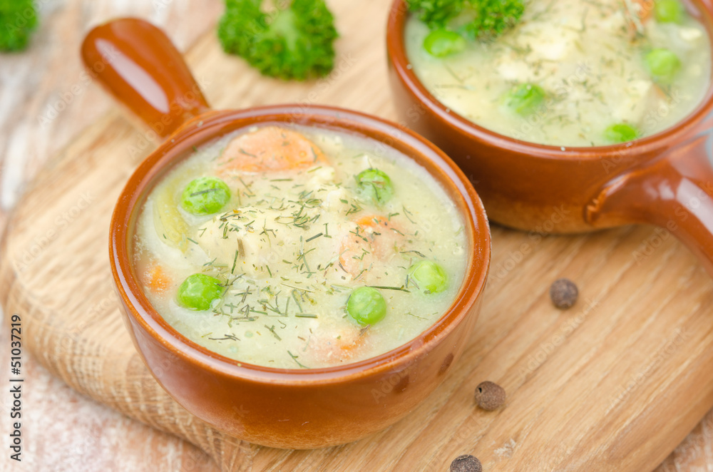 stew with chicken in a creamy sauce top view stew with chicken in a creamy sauce top view