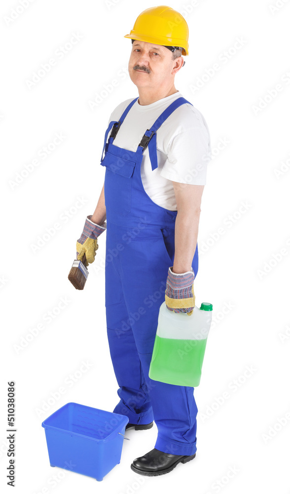 manual worker with green liquid