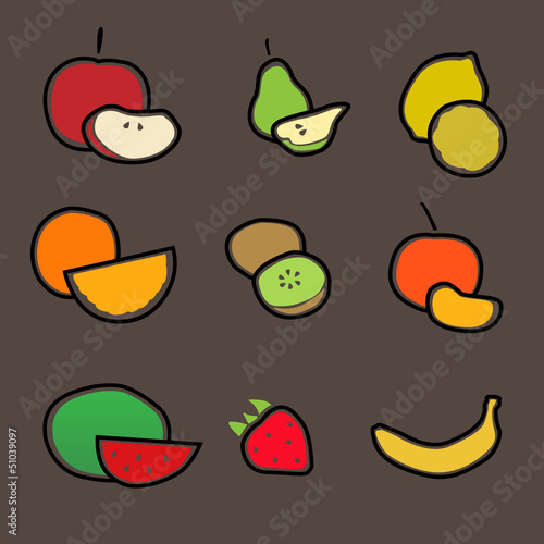 Fototapeta Naklejka Na Ścianę i Meble -  Different fresh fruit icon set