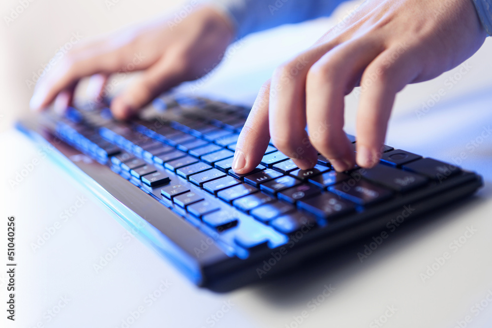 Click! Hands of a man on keyboard Click! Hands of a man on keyboard