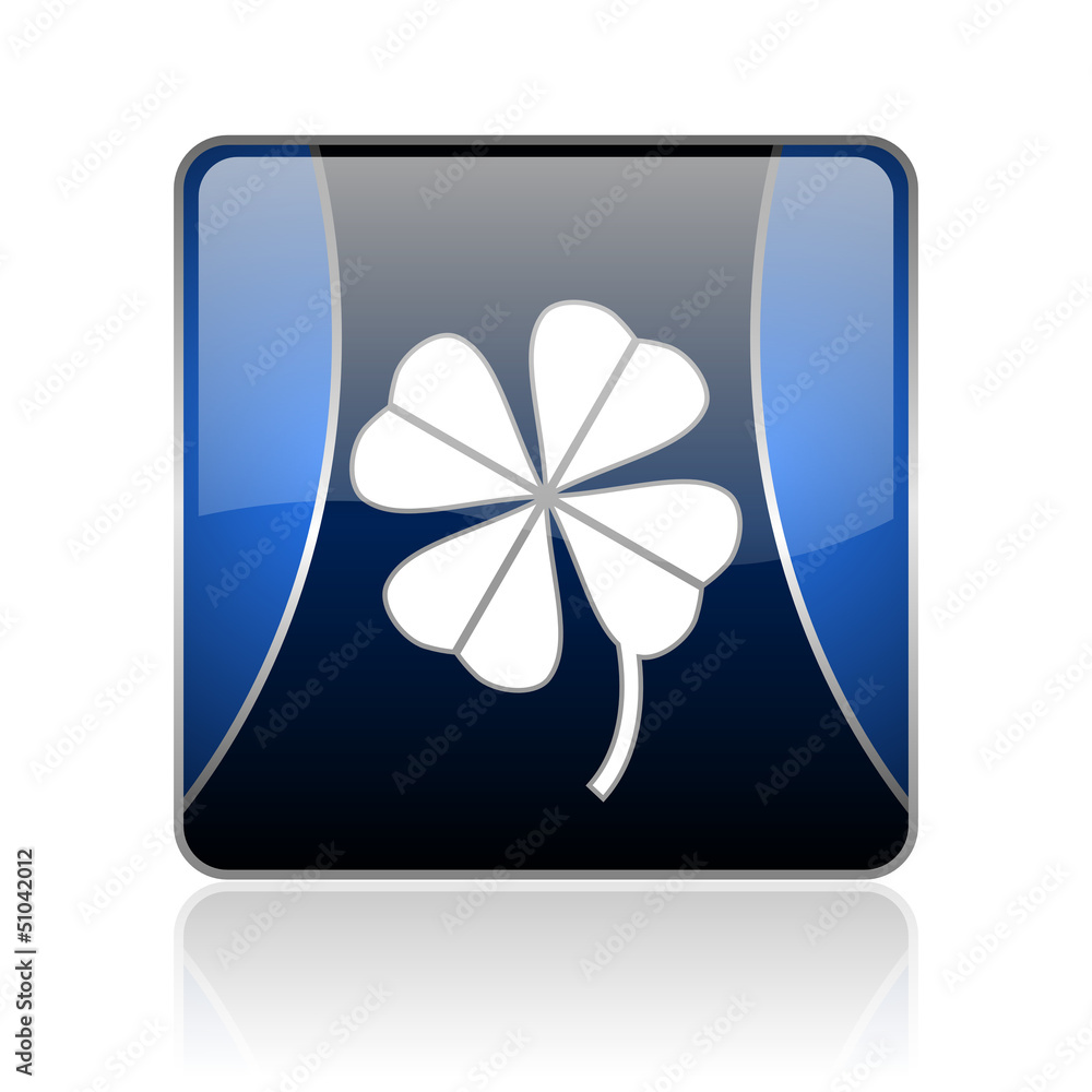 four-leaf clover blue square web glossy icon four-leaf clover blue square web glossy icon