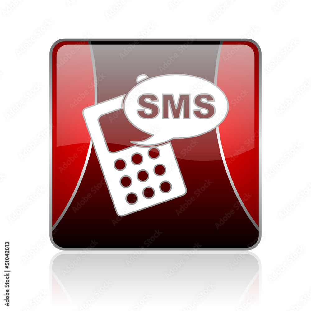 sms red square web glossy icon sms red square web glossy icon