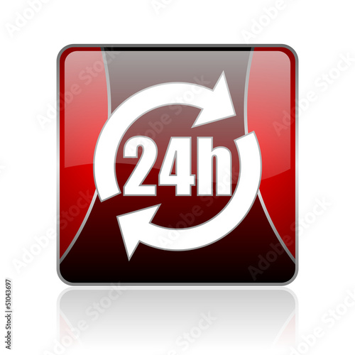 24h red square web glossy icon