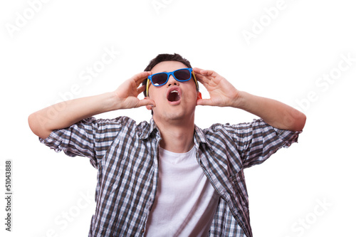 Smiling male hipster student at white background