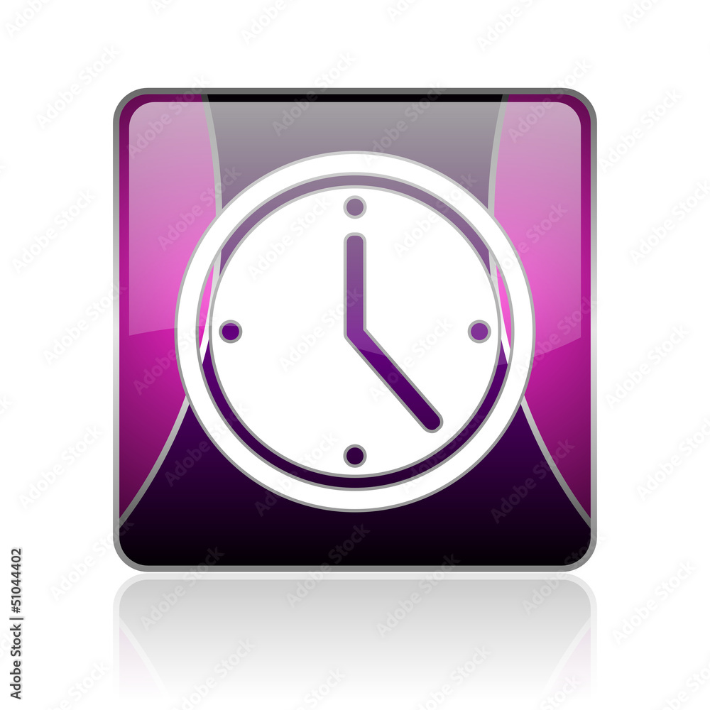 clock violet square web glossy icon