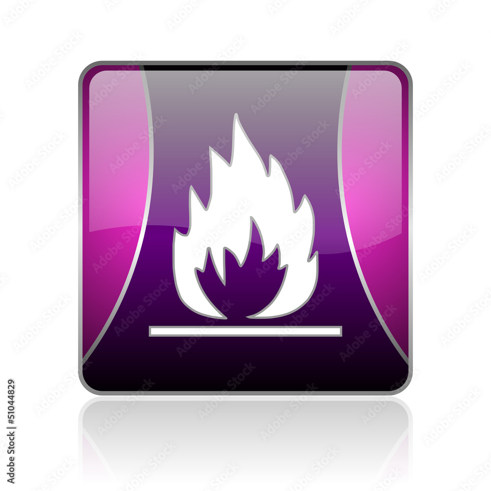 flames violet square web glossy icon
