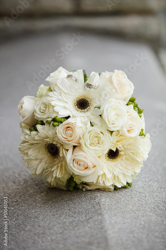 Wedding bouquet and rings