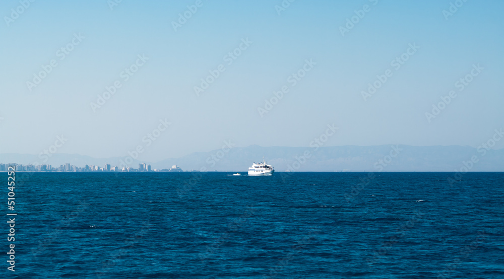 View from ship in sea at skyline of Cyprus Island