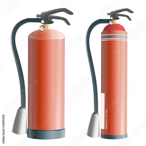 Collection of realistic extinguisher. Vector design.