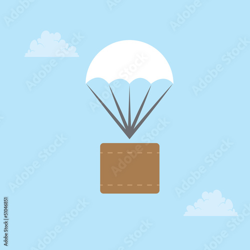Parachute package floating through the sky