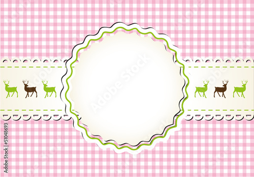 Rosa Karo-Hintergrund mit Hirsch-Dekoration und Rahmen