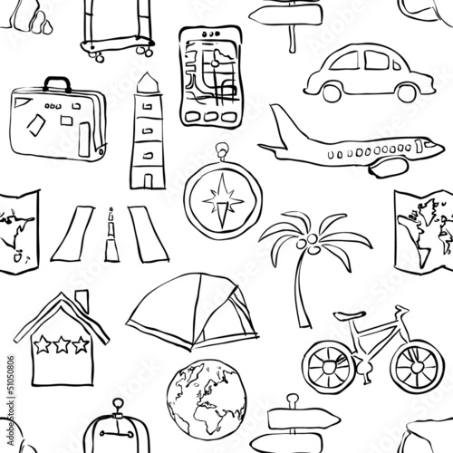 seamless sketch travel pattern
