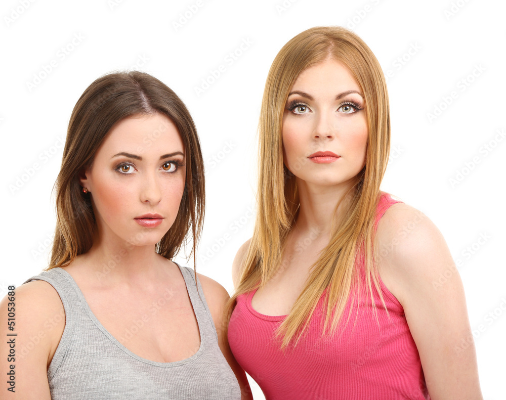 Two girl friends isolated on white Two girl friends isolated on white