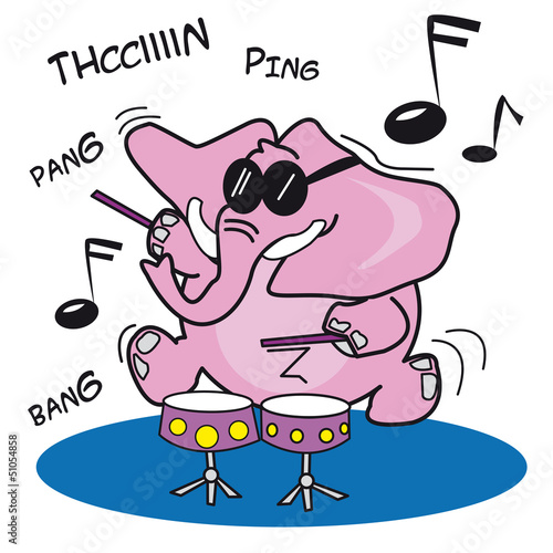 éléphant, musicien, batteur, batterie, personnage, métier