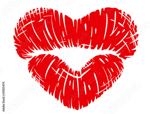 Red lips print in heart shape