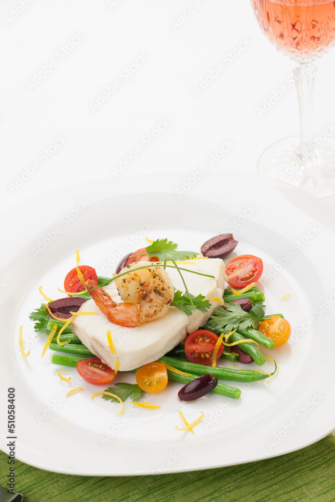 Poached Halibut and Spicy Shrimp Poached Halibut and Spicy Shrimp