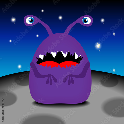 Funny monster on his planet, vector illustration