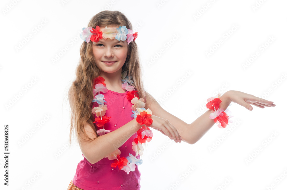 Small and beautiful girl in Hawaiian dress Small and beautiful girl in Hawaiian dress