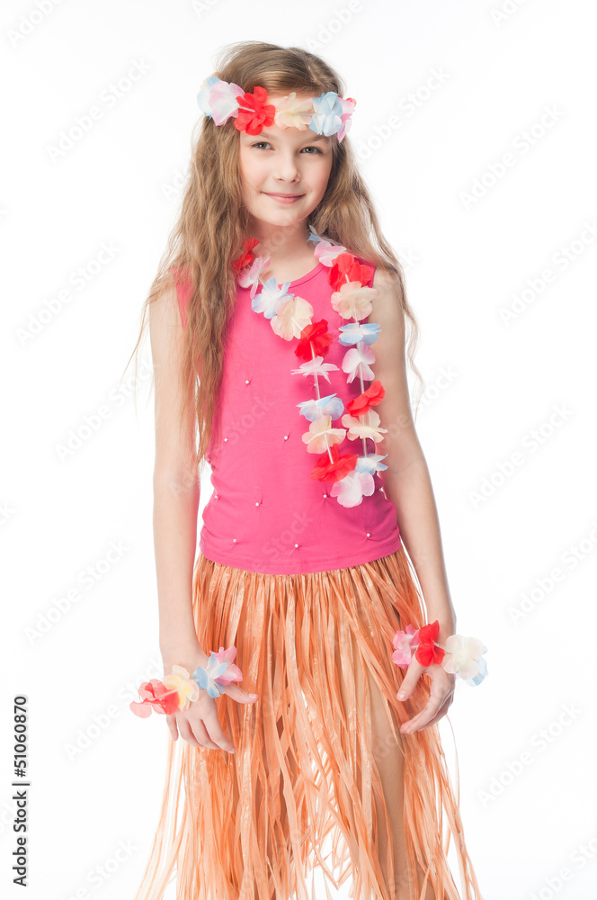 Small and beautiful girl in Hawaiian dress Small and beautiful girl in Hawaiian dress