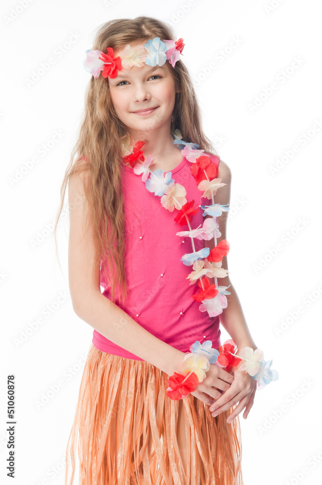 Small and beautiful girl in Hawaiian dress Small and beautiful girl in Hawaiian dress