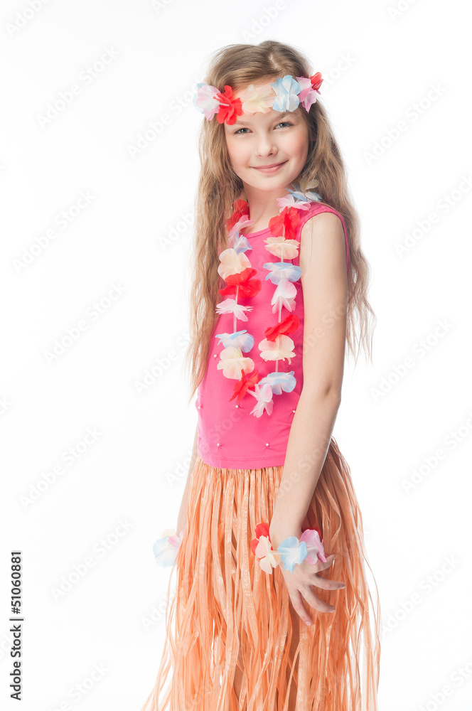 Small and beautiful girl in Hawaiian dress Small and beautiful girl in Hawaiian dress