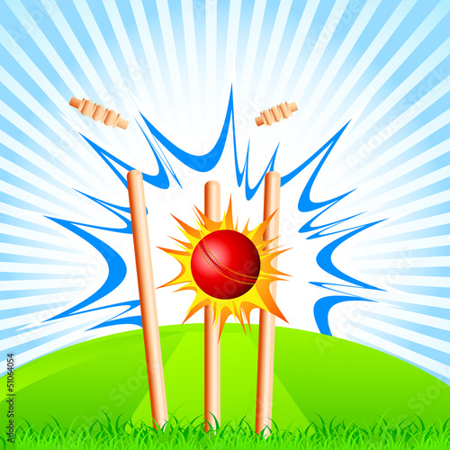 vector illustration of cricket ball hitting stumps
