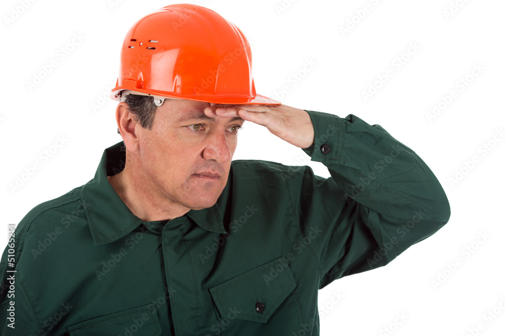 old man electrician in uniform with bulb. Isolated on white old man electrician in uniform with bulb. Isolated on white