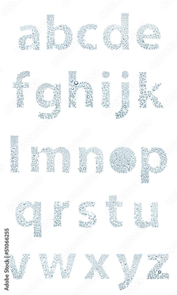 Water drops alphabet letters, isolated white Water drops alphabet letters, isolated white