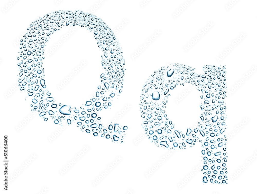 Water drops alphabet letter q, isolated white Water drops alphabet letter q, isolated white