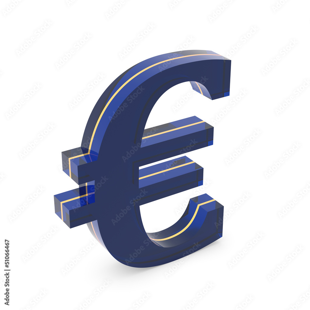 Blue glass euro symbol on white background Blue glass euro symbol on white background