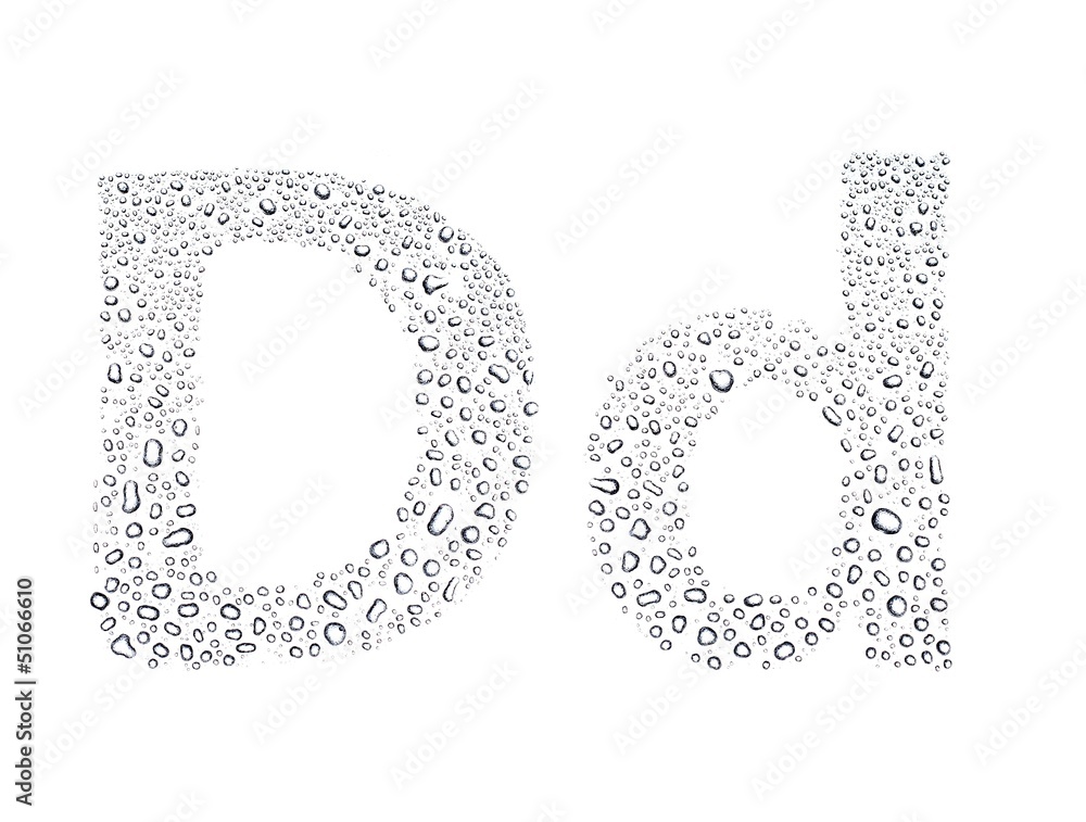 Water drops alphabet letter d, isolated white Water drops alphabet letter d, isolated white