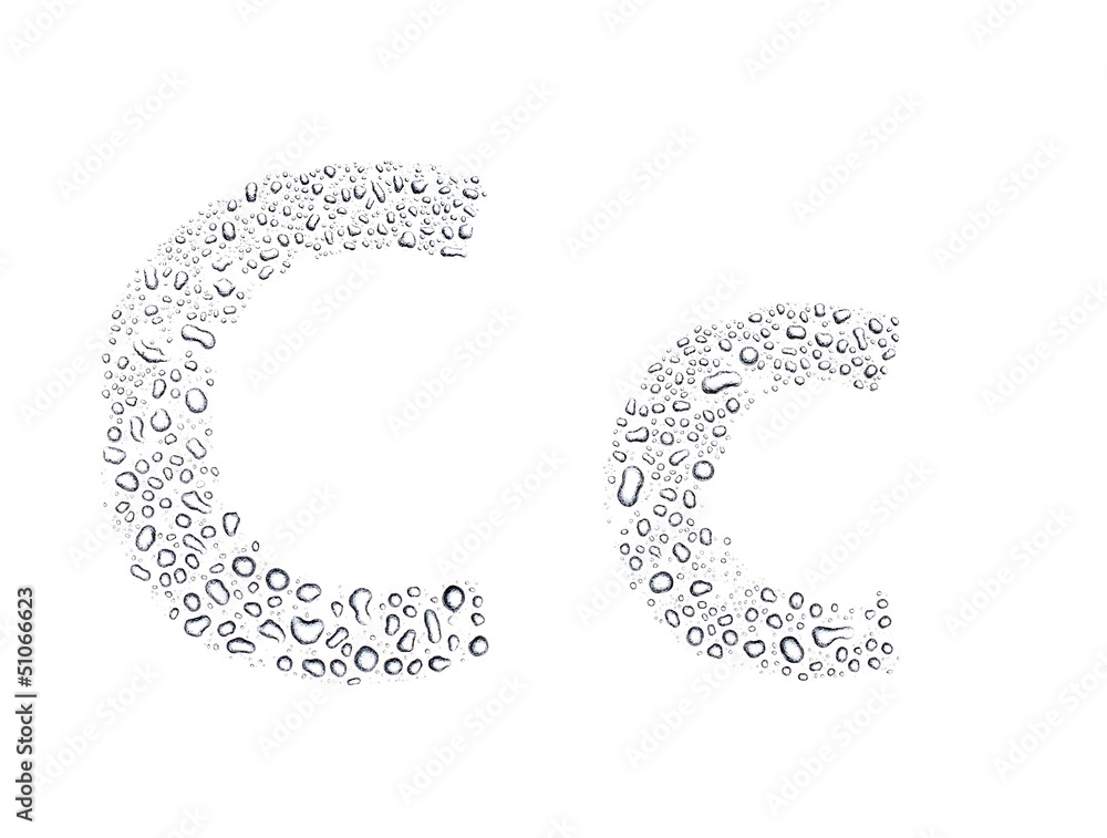 Water drops alphabet letter c, isolated white Water drops alphabet letter c, isolated white