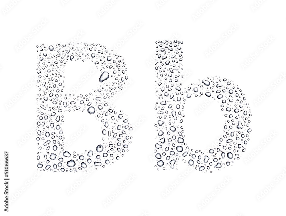 Water drops alphabet letter b, isolated white Water drops alphabet letter b, isolated white