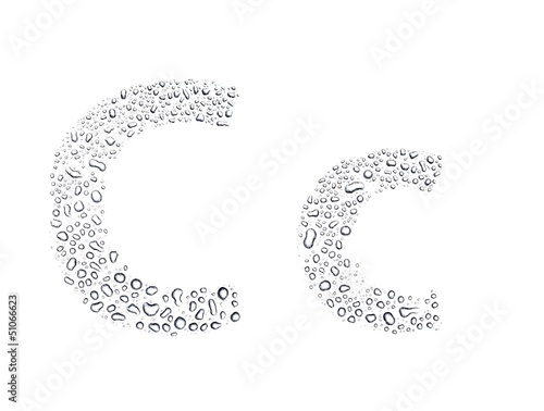 Water drops alphabet letter c  isolated white