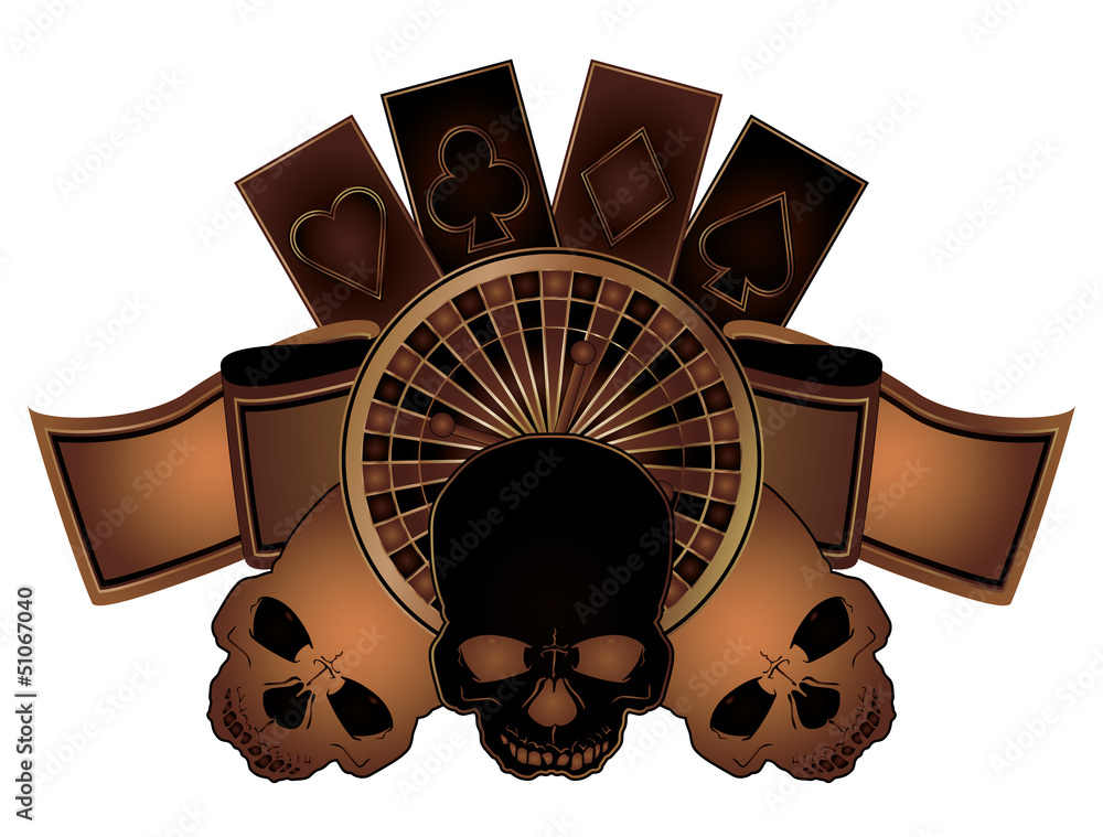 Fototapeta premium Casino poker elements with skulls isolated