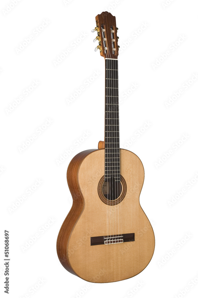 The image of a guitar under a white background