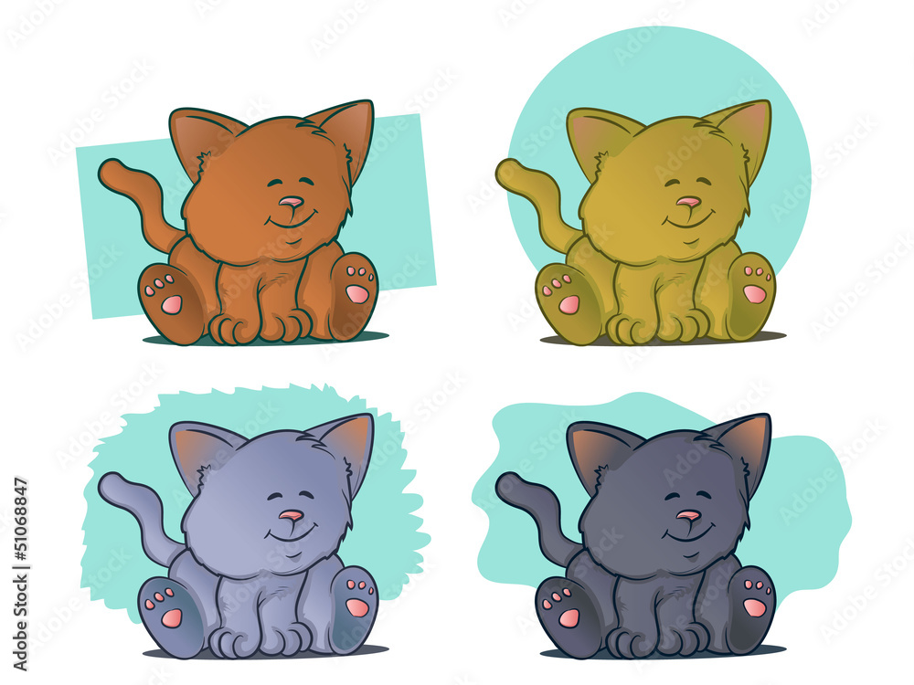 Cute Cat Set/Color variations of kittens sitting and smiling Cute Cat Set/Color variations of kittens sitting and smiling