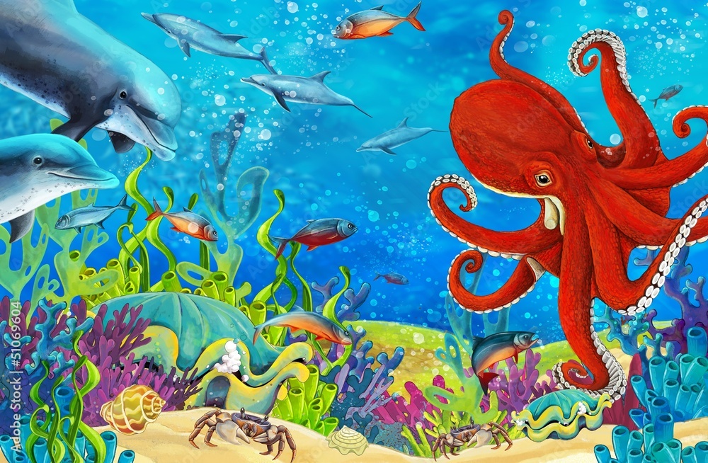 Fotobehang Onderzeeër Het koraalrif - illustratie voor de kinderen #51069604