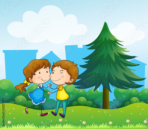 Lovers dating at the top of the hills