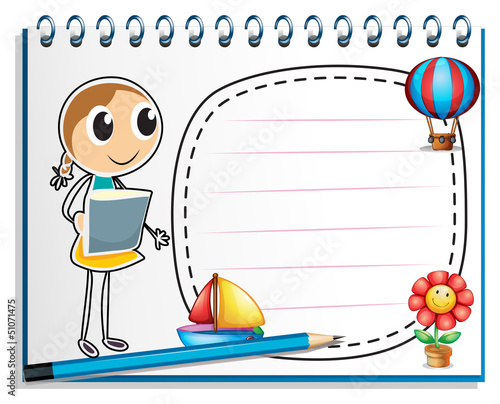A notebook with a sketch of a young girl at the cover page