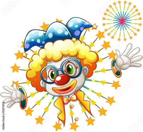 A fireworks with a clown