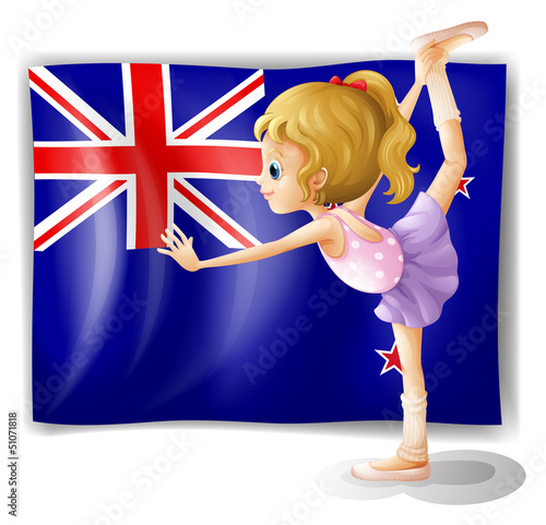 The flag of New Zealand with the gymnast