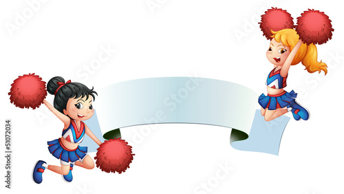 Two cheerleaders with a signage