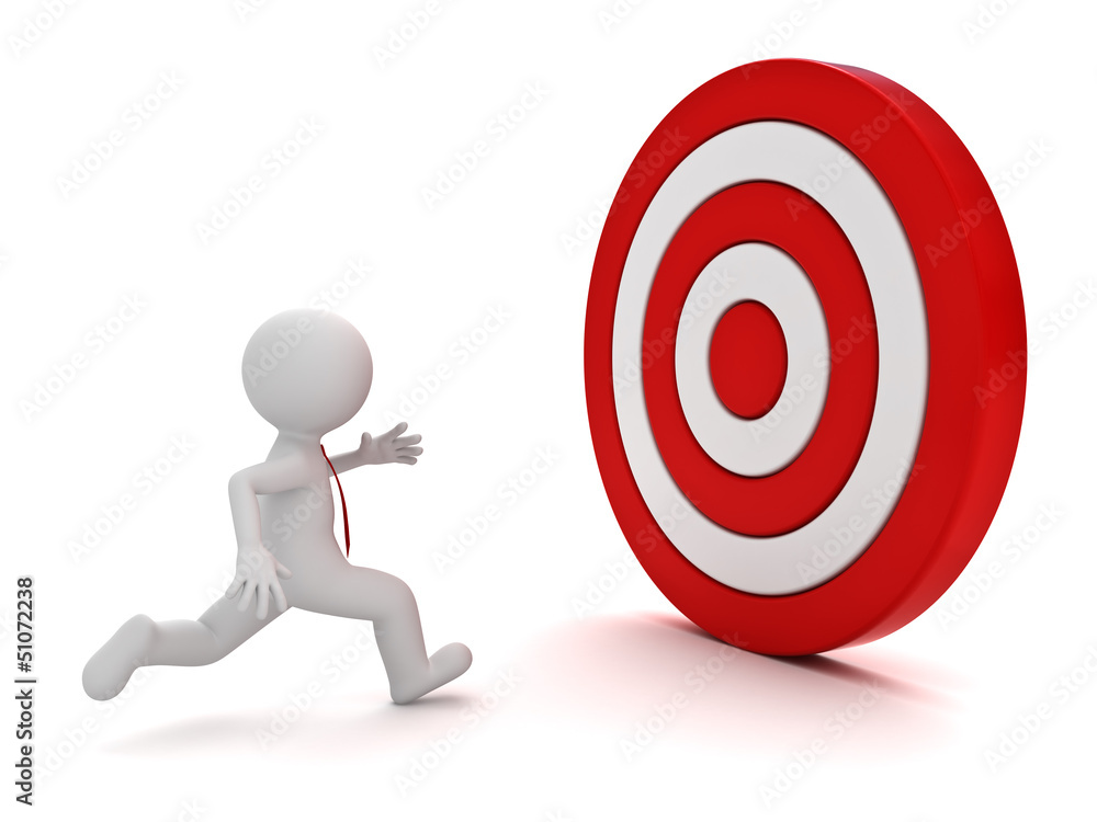 3d man running to the red target over white background 3d man running to the red target over white background